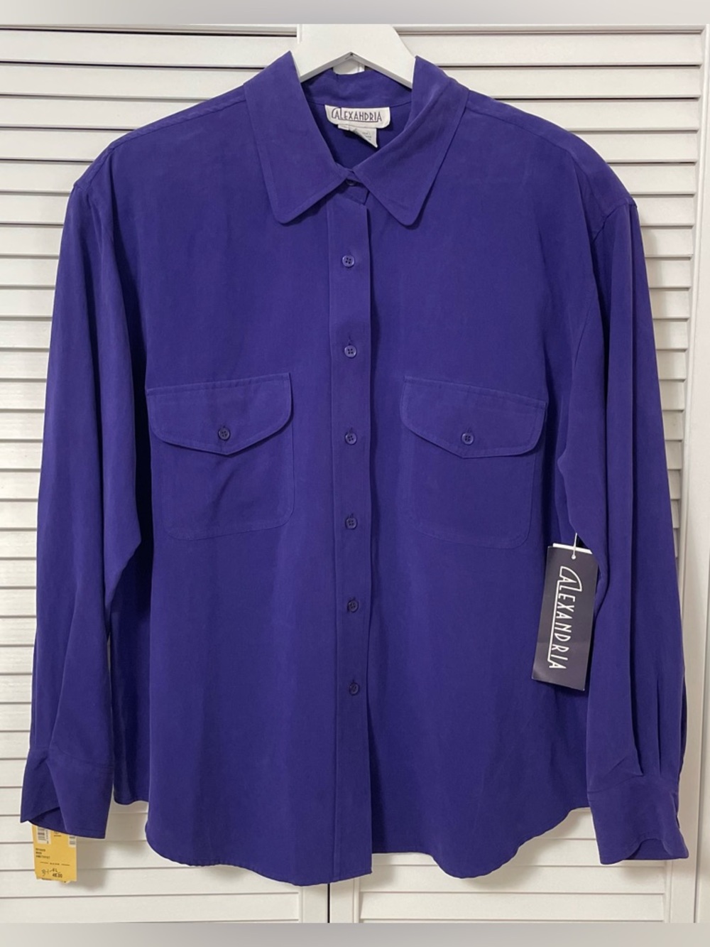NWT VTG 100% Silk Alexandria Button Up Blouse Shirt Purple Deadstock Old Money